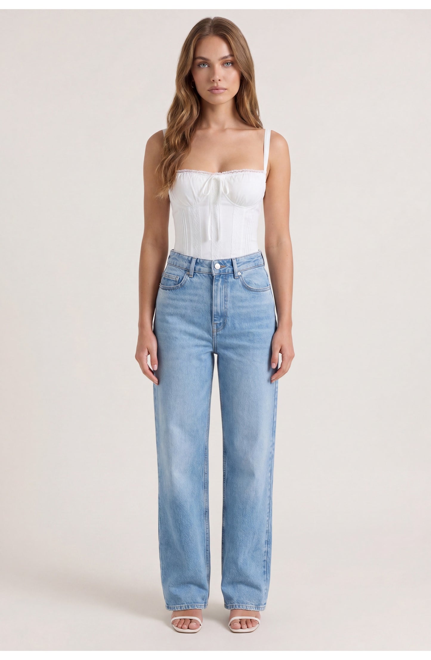 Women's High-Waist Wide-Leg Jeans | Mid-Wash Denim | Five-Pocket Detail