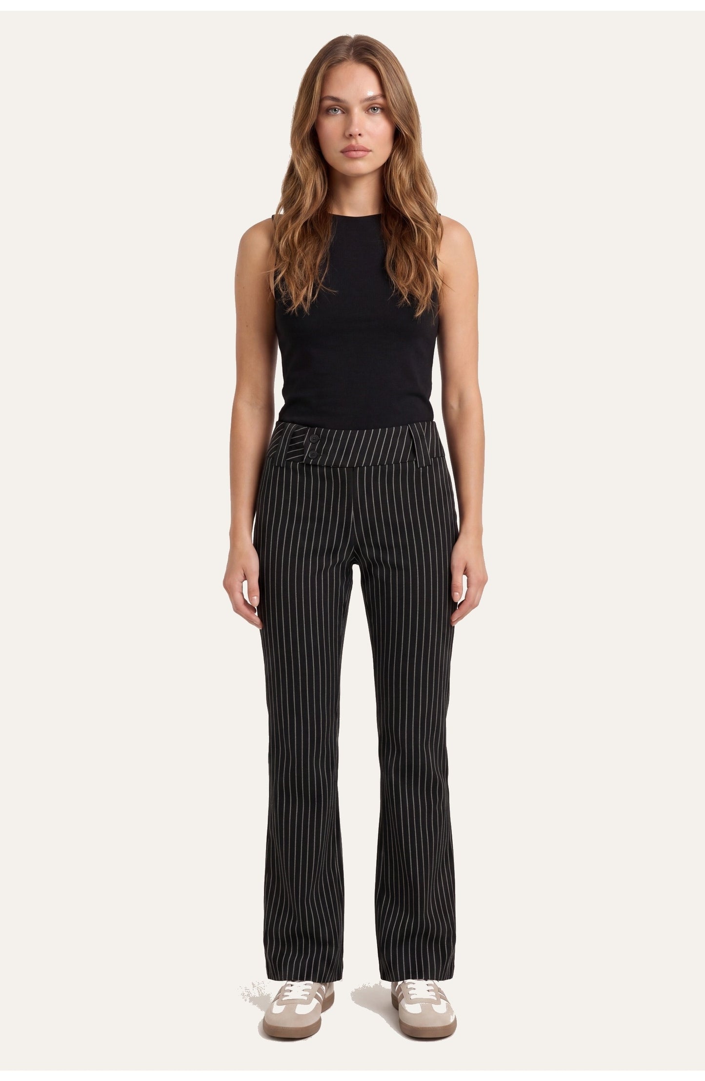 Women's High-Waist Flared Trousers | Pinstripe Pattern | Tailored Cut