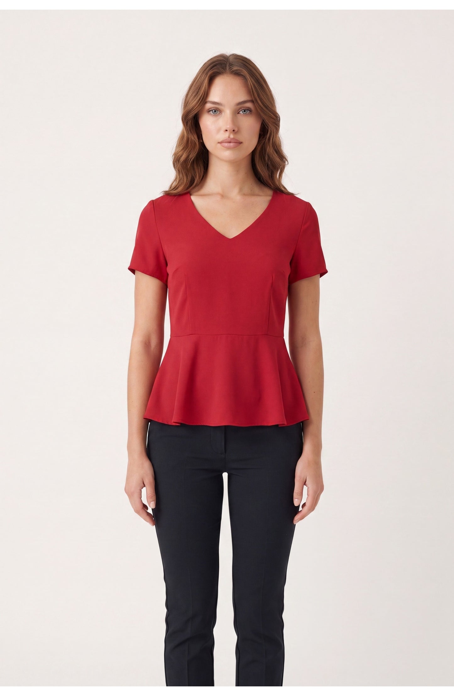 Women's Peplum Blouse | V-Neck | Short Sleeves