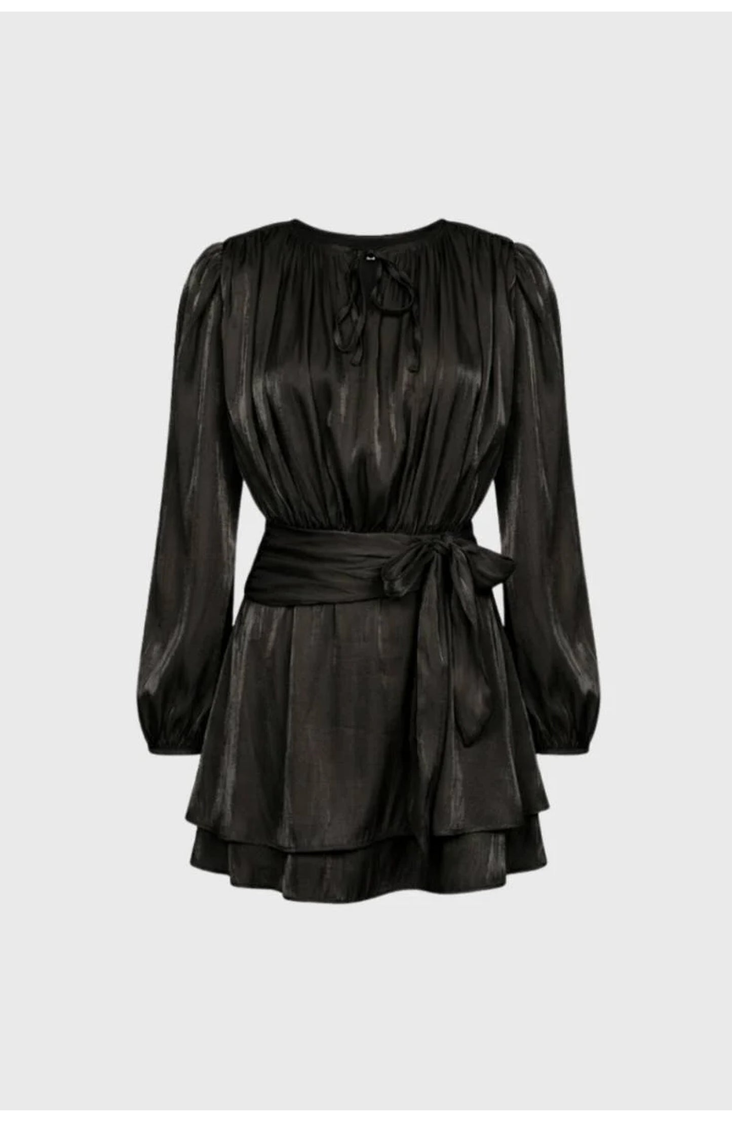 Women's Belted Mini Dress | Volumed Balloon Sleeves | Soft Tiered Skirt
