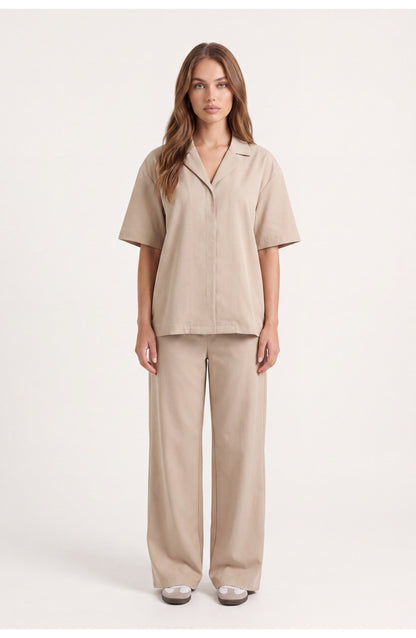 Women's Relaxed Co-ord Set | Short-Sleeve Shirt | Wide-Leg Trousers