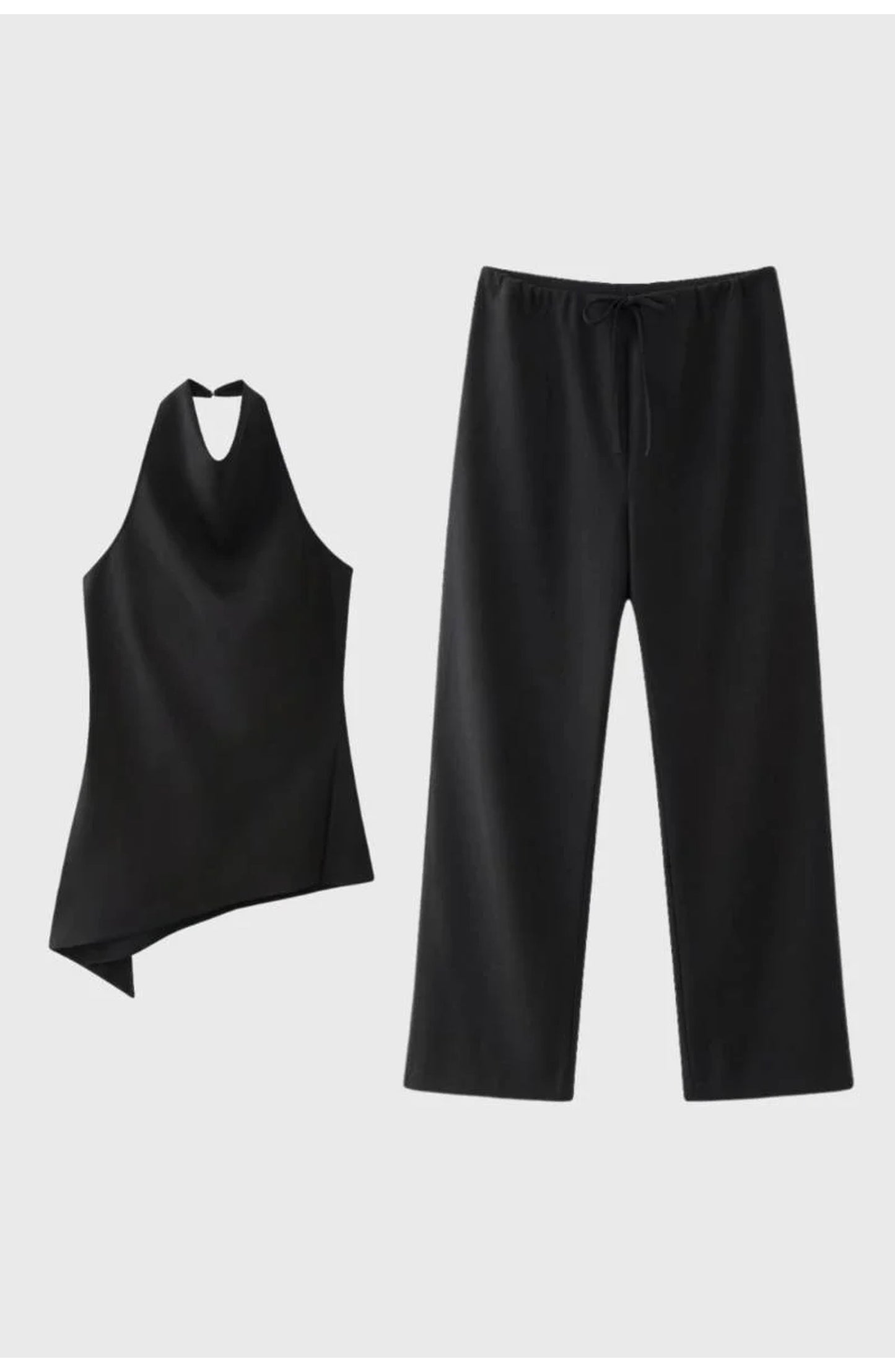 Women's Co-ord Set | Asymmetric Halter Top | Wide-Leg Drawstring Trousers