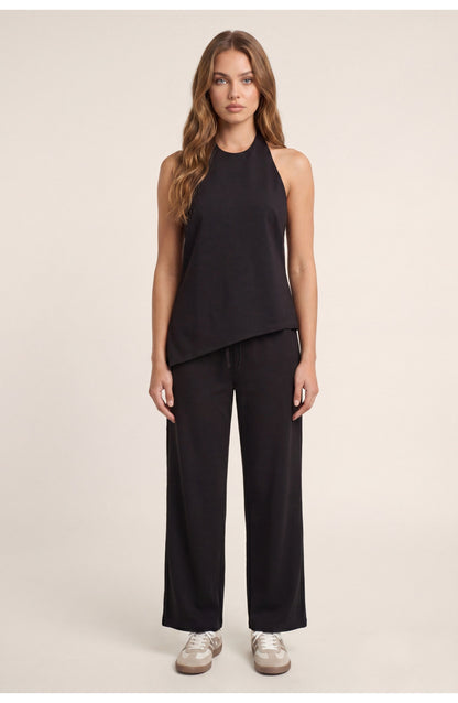 Women's Co-ord Set | Asymmetric Halter Top | Wide-Leg Drawstring Trousers
