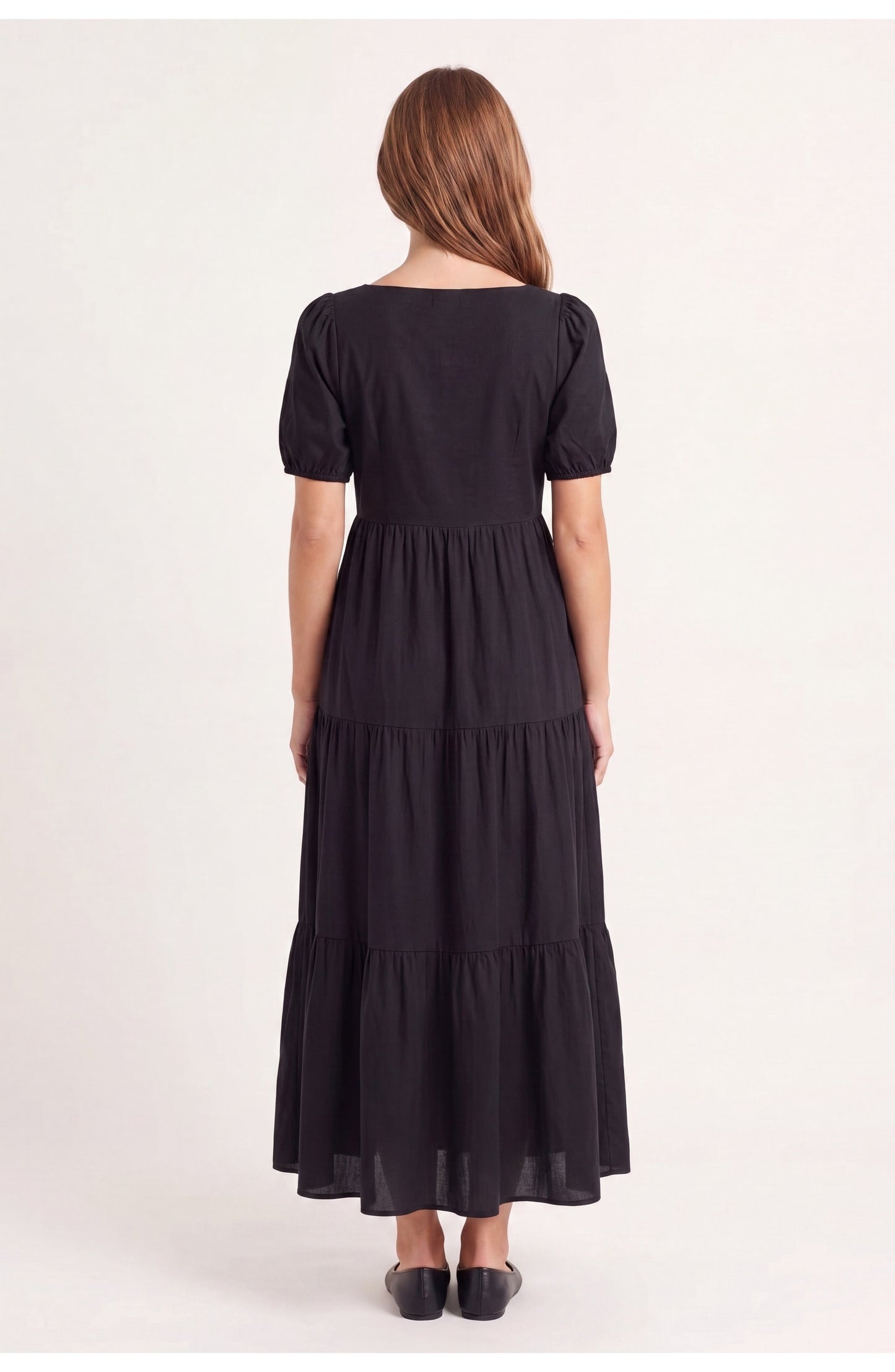 Women's Tiered Maxi Dress | Square Neckline | Puff Sleeves