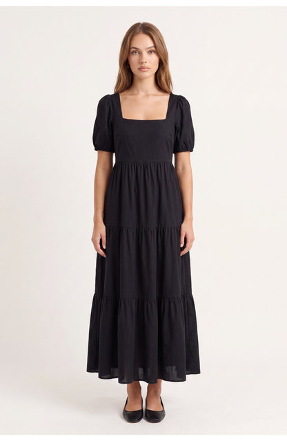 Women's Tiered Maxi Dress | Square Neckline | Puff Sleeves