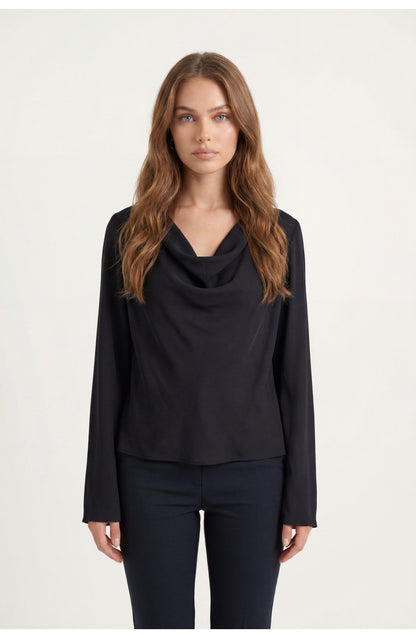 Women's Draped Blouse | Cowl Neck | Long Sleeves