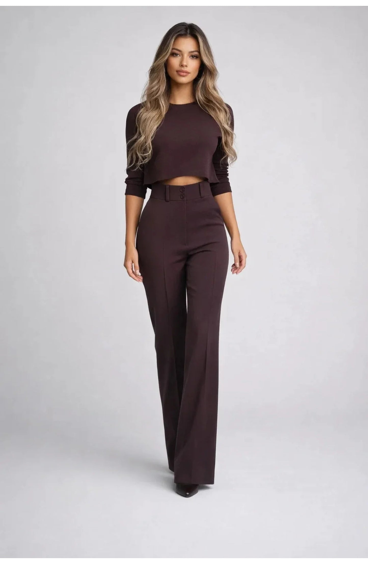 Women's Co-ord Set | Mock-Neck Crop Top | High-Waist Wide-Leg Trousers