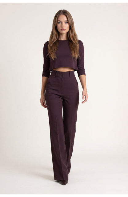 Women's Co-ord Set | Mock-Neck Crop Top | High-Waist Wide-Leg Trousers