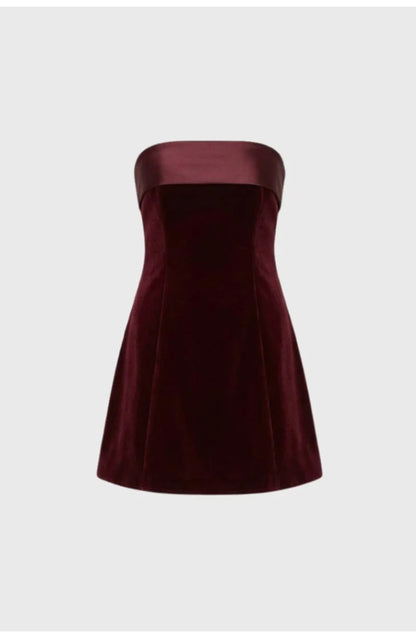 Women's Strapless Mini Dress | Contrast Bandeau Top | Fit-and-Flare Skirt