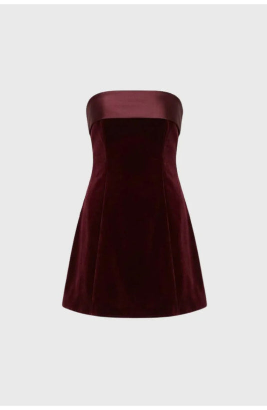 Women's Strapless Mini Dress | Contrast Bandeau Top | Fit-and-Flare Skirt