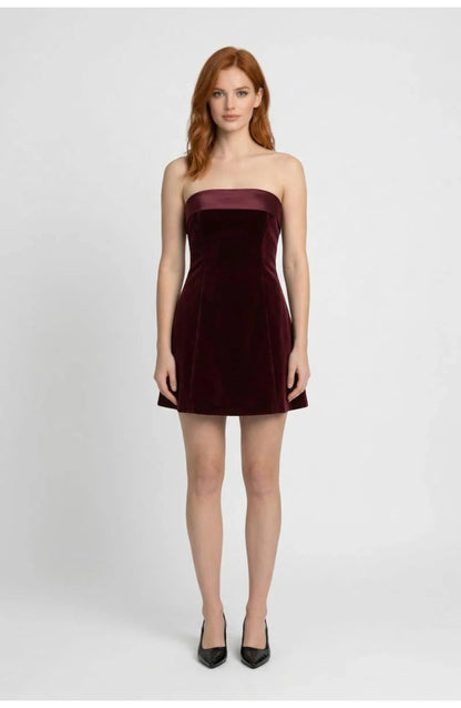 Women's Strapless Mini Dress | Contrast Bandeau Top | Fit-and-Flare Skirt
