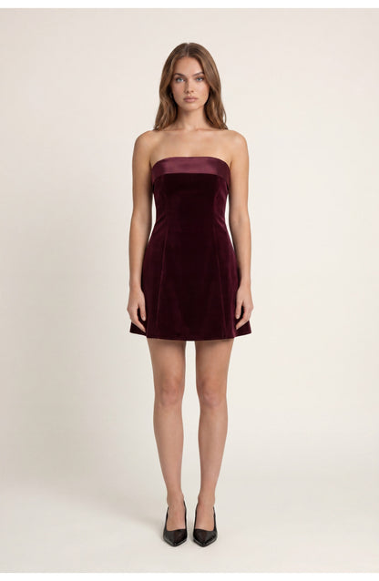 Women's Strapless Mini Dress | Contrast Bandeau Top | Fit-and-Flare Skirt