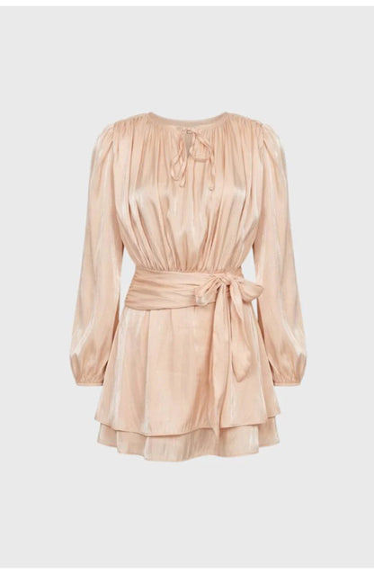 Women's Belted Mini Dress | Volumed Balloon Sleeves | Soft Tiered Skirt