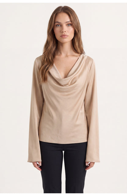 Women's Draped Blouse | Cowl Neck | Long Sleeves