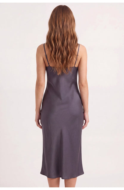 Women's Slip Midi Dress | Cowl Neck | Lace Trim