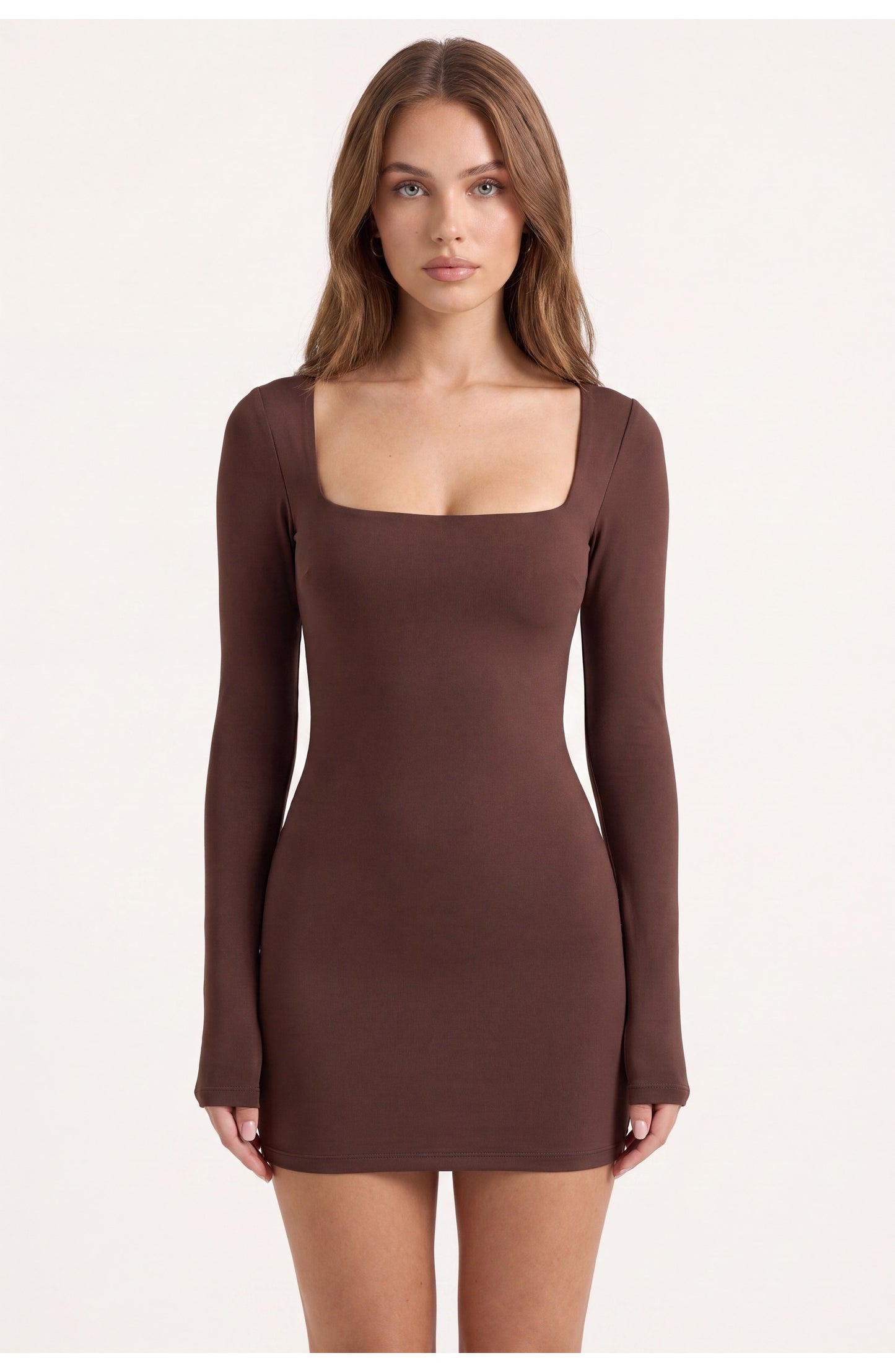 Women's Bodycon Mini Dress | Square Neck | Long Sleeves