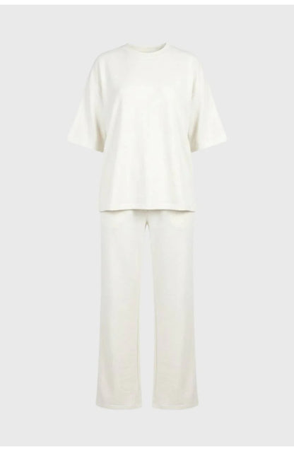 Women's Loungewear Co-ord Set | Oversized Crew-Neck T-Shirt | Wide-Leg Trousers