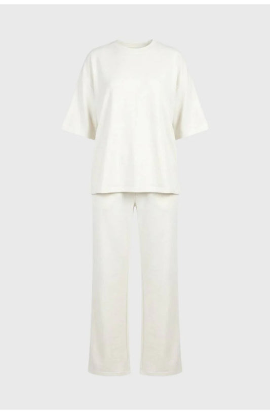 Women's Loungewear Co-ord Set | Oversized Crew-Neck T-Shirt | Wide-Leg Trousers