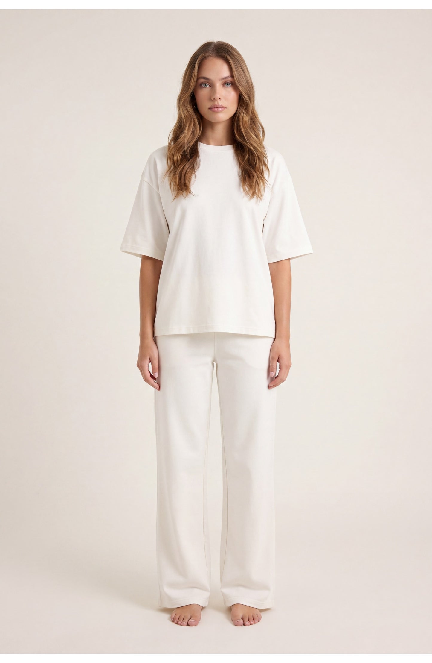 Women's Loungewear Co-ord Set | Oversized Crew-Neck T-Shirt | Wide-Leg Trousers
