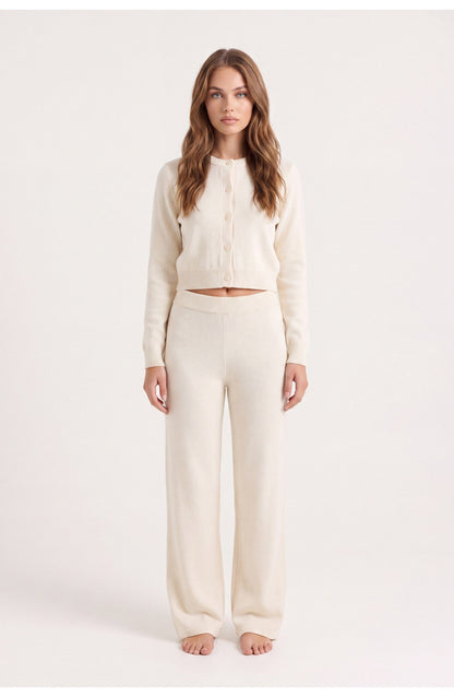 Women's Knit Co-ord Set | Cropped Cardigan | Wide-Leg Trousers