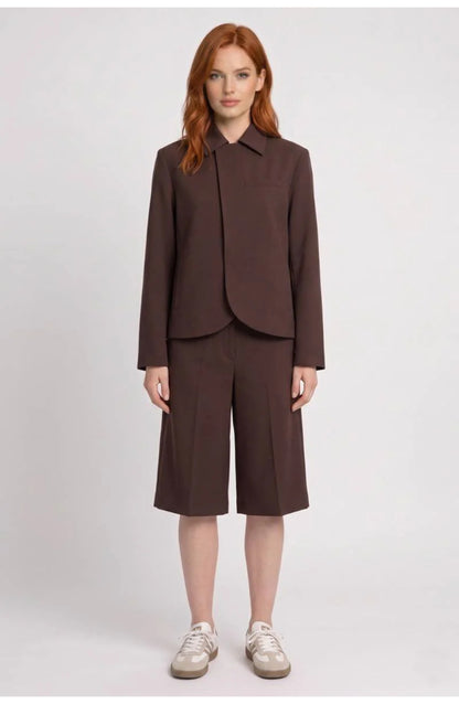 Women's Tailored Co-ord Set | Cropped Curved-Hem Blazer | Wide-Leg Culotte