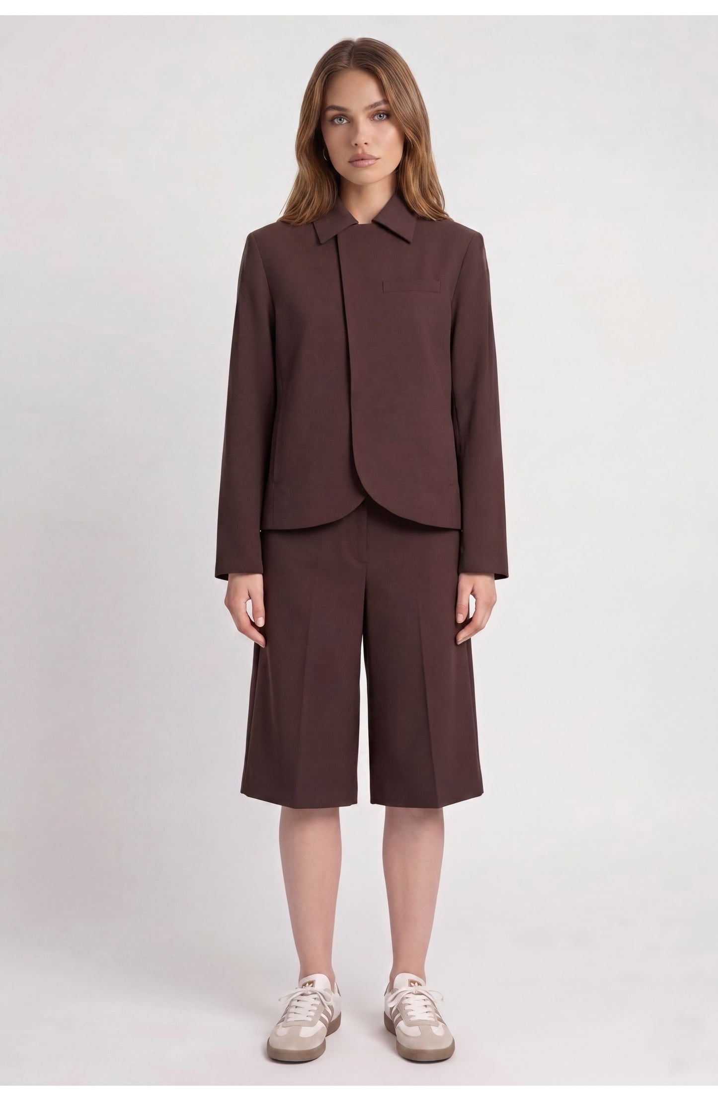 Women's Tailored Co-ord Set | Cropped Curved-Hem Blazer | Wide-Leg Culotte