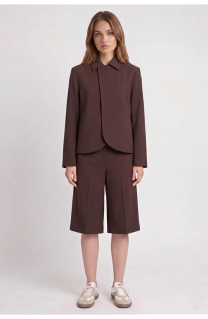 Women's Tailored Co-ord Set | Cropped Curved-Hem Blazer | Wide-Leg Culotte