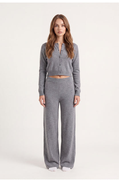 Women's Knit Co-ord Set | Cropped Cardigan | Wide-Leg Trousers