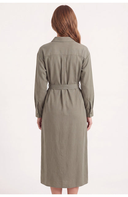 Women's Shirt Midi Dress | Collared Neck | Button Front | Belted