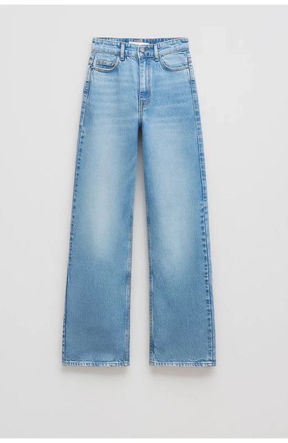 Women's High-Waist Wide-Leg Jeans | Mid-Wash Denim | Five-Pocket Detail