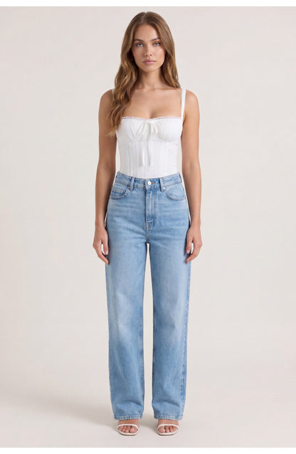 Women's High-Waist Wide-Leg Jeans | Mid-Wash Denim | Five-Pocket Detail