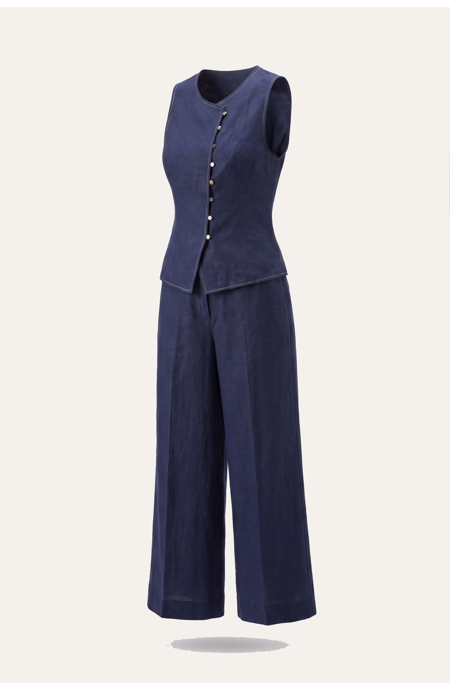 Women's Two-Piece Co-ord Set | Sleeveless Navy Vest | Wide-Leg Trousers