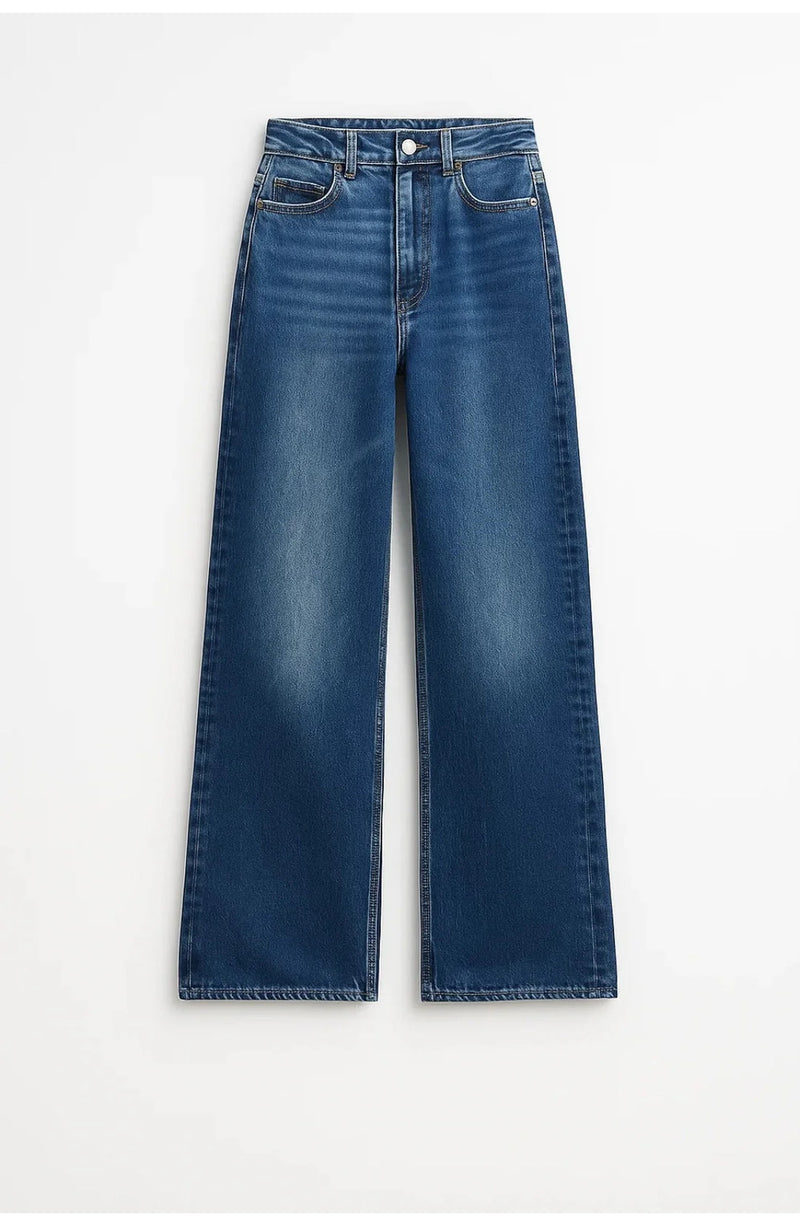 Women's High-Waist Wide-Leg Jeans | Mid-Wash Denim | Five-Pocket Detail