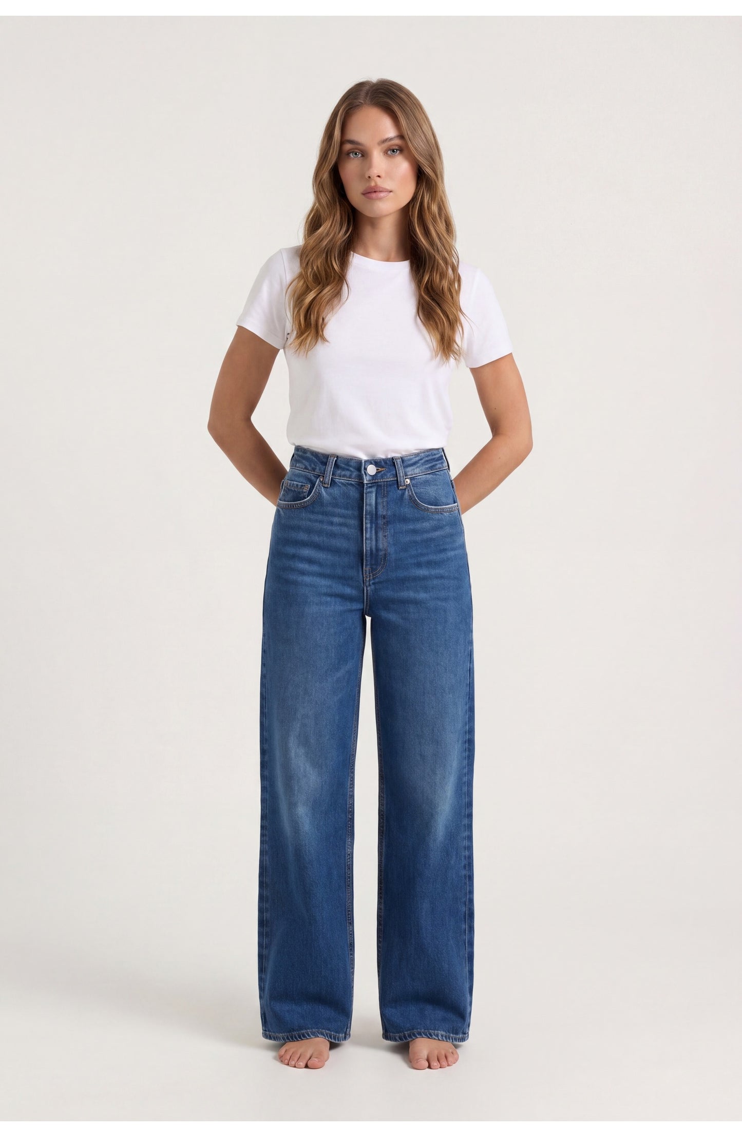 Women's High-Waist Wide-Leg Jeans | Mid-Wash Denim | Five-Pocket Detail
