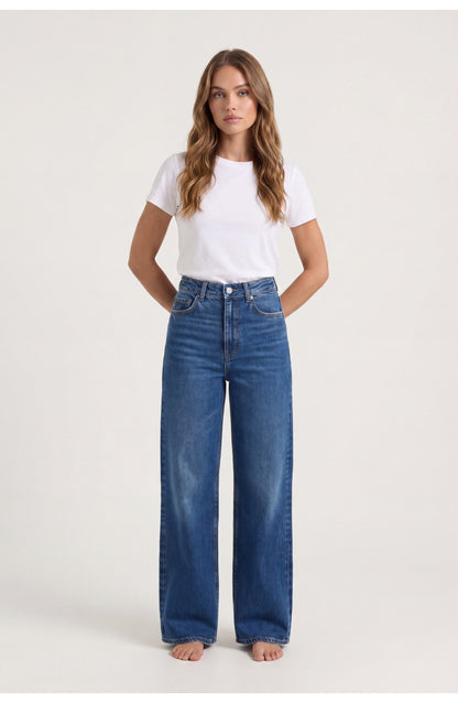 Women's High-Waist Wide-Leg Jeans | Mid-Wash Denim | Five-Pocket Detail