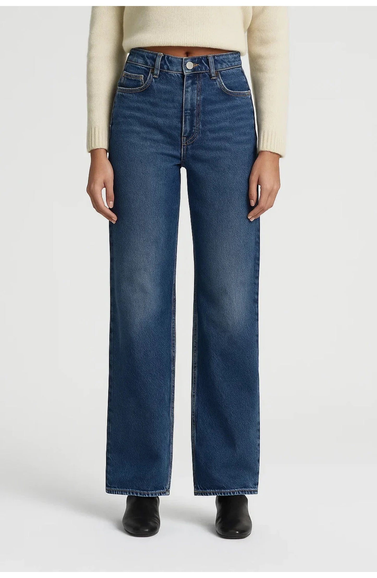 Women's High-Waist Wide-Leg Jeans | Mid-Wash Denim | Five-Pocket Detail