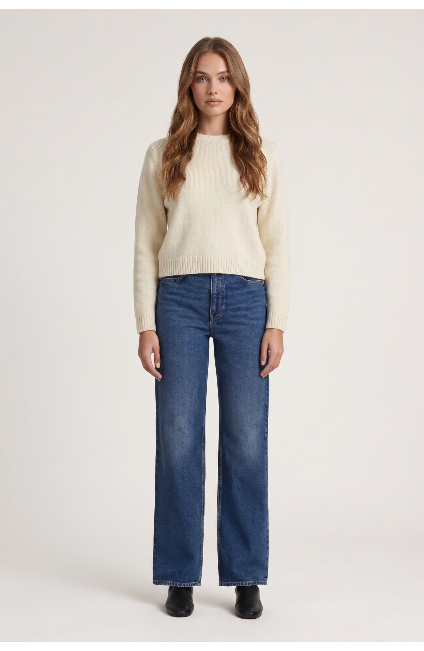 Women's High-Waist Wide-Leg Jeans | Mid-Wash Denim | Five-Pocket Detail
