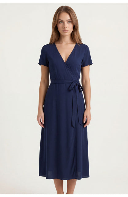 Women's Wrap Midi Dress | Surplice V-Neck | Tie Waist