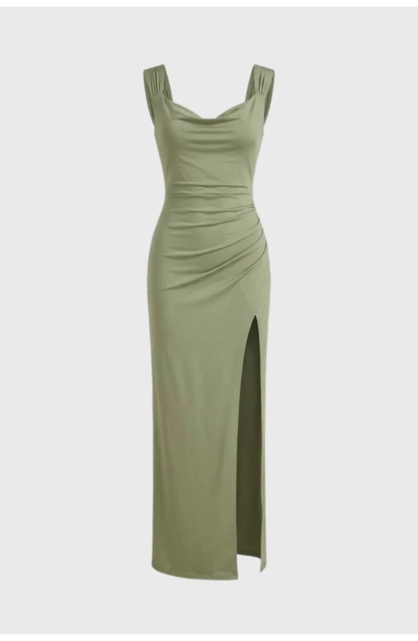 Women's Maxi Dress | V-Neck with Cowl Drape | High Side Slit