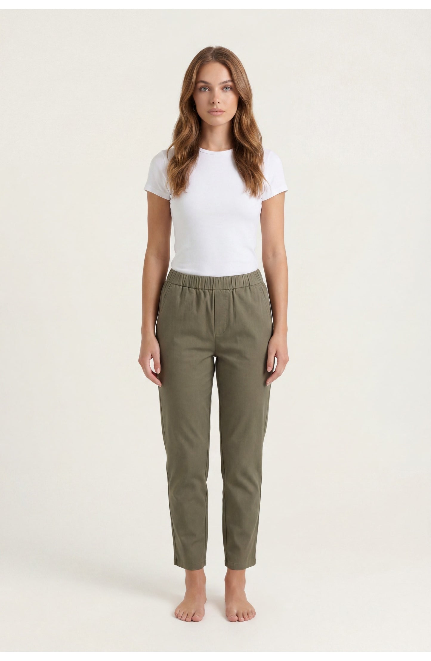 Women's Tapered Trousers | Elastic Waist | Side Pockets
