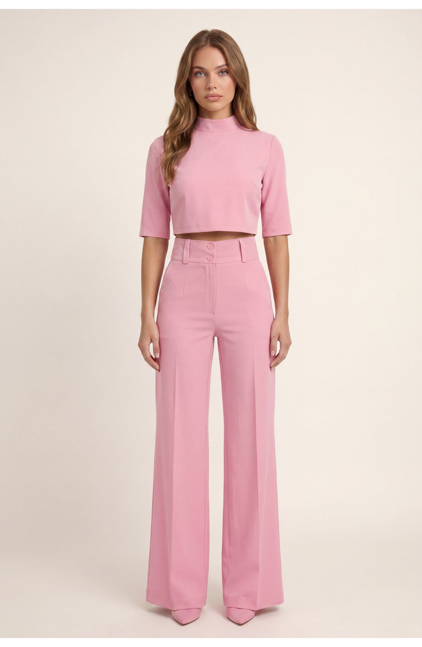 Women's Co-ord Set | Mock-Neck Crop Top | High-Waist Wide-Leg Trousers