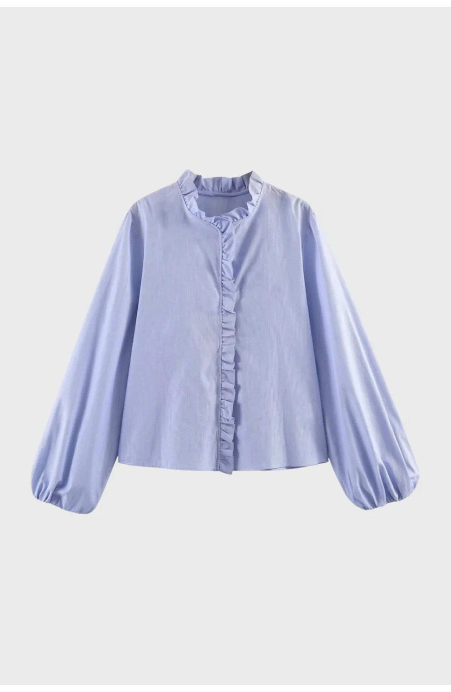 Women's Long-Sleeve Blouse | Ruffled Stand Collar | Volumed Balloon Sleeves