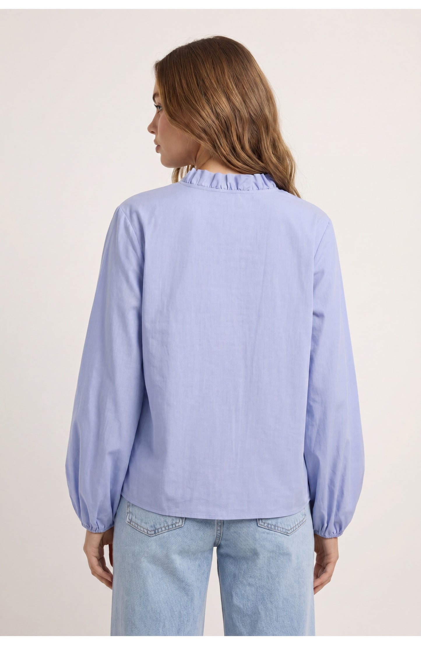 Women's Long-Sleeve Blouse | Ruffled Stand Collar | Volumed Balloon Sleeves
