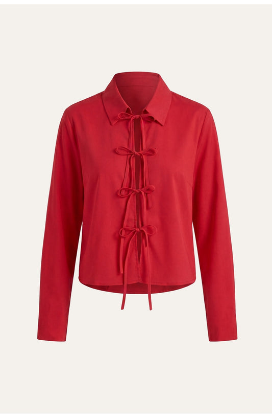 Women's Long-Sleeve Blouse | Front Bow-Tie Closures | Fitted Silhouette