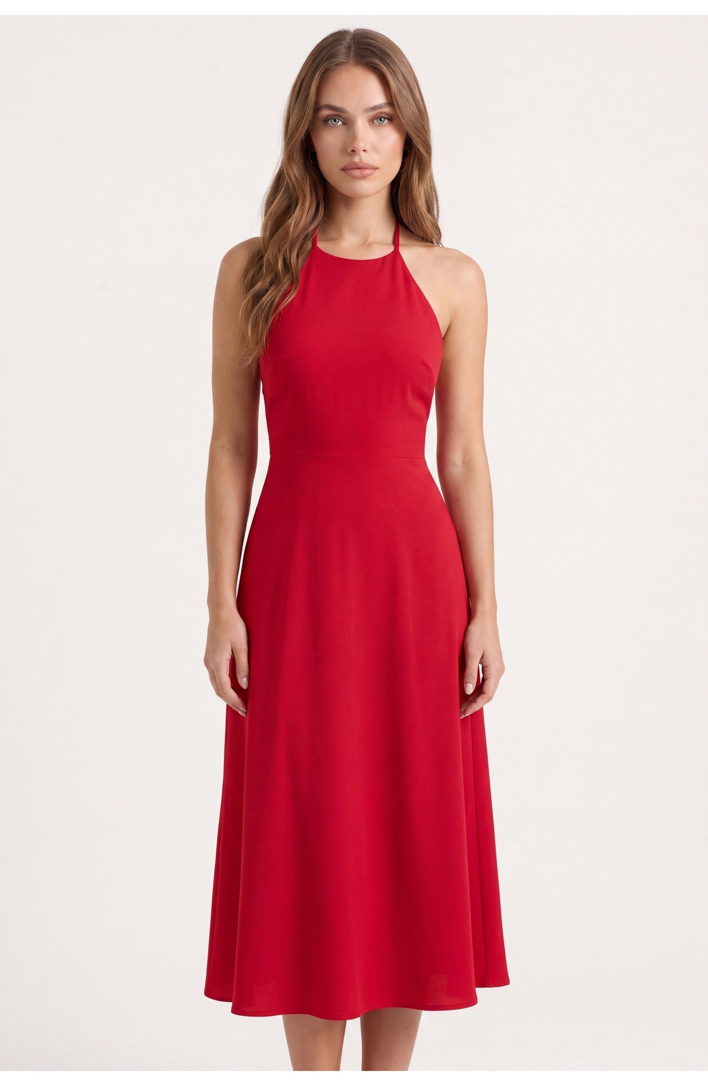 Women's A-Line Midi Dress | Halter Neck | Open Back
