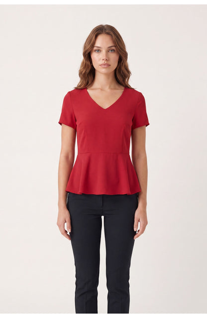 Women's Peplum Blouse | V-Neck | Short Sleeves