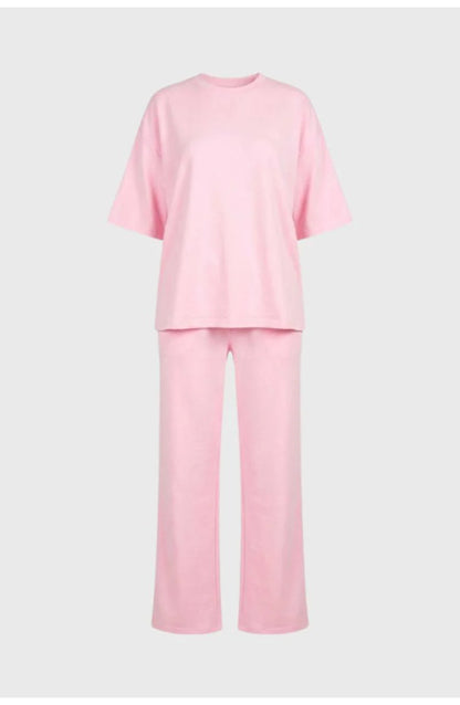 Women's Loungewear Co-ord Set | Oversized Crew-Neck T-Shirt | Wide-Leg Trousers