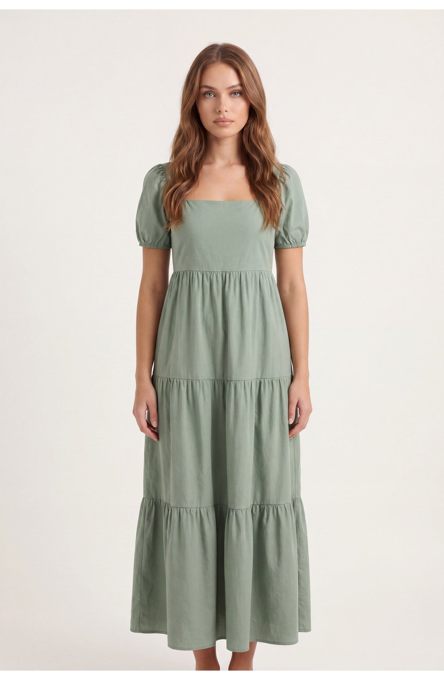 Women's Tiered Maxi Dress | Square Neckline | Puff Sleeves
