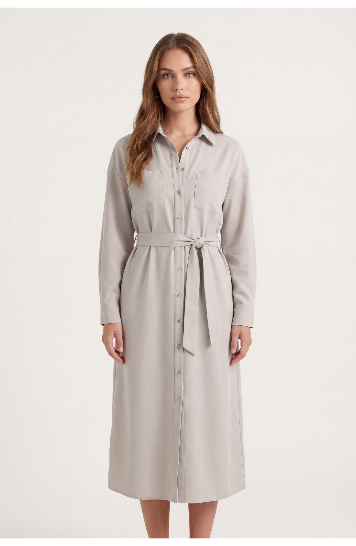 Women's Shirt Midi Dress | Collared Neck | Button Front | Belted