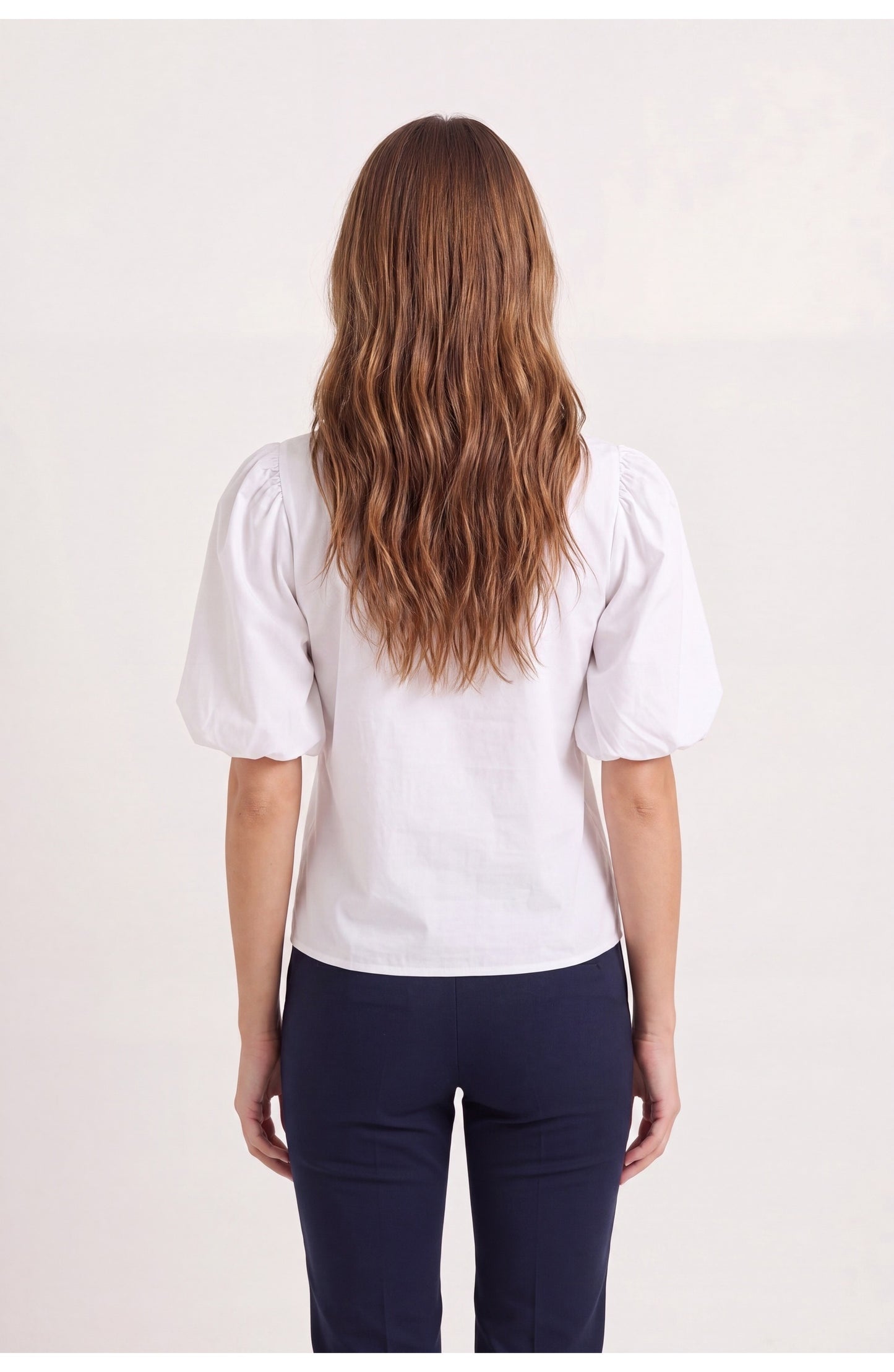 Women's Puff-Sleeve Blouse | Round Neck | Keyhole Back